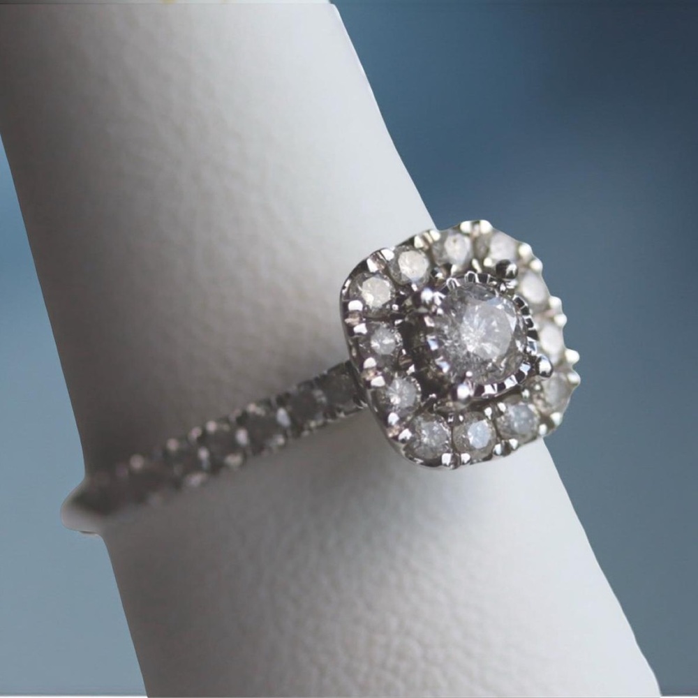 1 Ct. Natural Diamond 10k White Gold Halo Engagement Ring